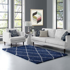 Modway Toryn Diamond Lattice Shag Area Rug - 5 ft W x 8 ft L - Navy/Ivory-Shag Weave Of Approx. 2 Inches
