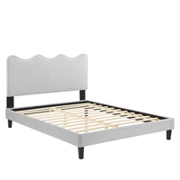 Modway Current Performance Velvet Full Platform Bed with Black Wood Legs - Light Grey-Full Platform Bed