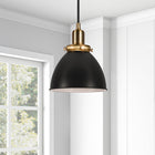 Hudson&Canal - Suspension Madison de 20 cm de large avec abat-jour en métal, - Noir/Laiton/Noir-Comprend un cordon réglable de 8 pieds, compatible avec les gradateurs existants, ampoules non incluses