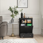 PawHut Pet Feeder Station Storage Cabinet and Container - Black-Three hooks on the side can be used to hang leashes 