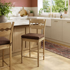 Modway - Jax Bois de chêne Tabouret de comptoir avec dossier ondulé en rasoir et coussin in Cacao en chêne vieilli-Coussin de siège en tissu
