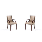 Manhattan Comfort Grand 22.5" Traditional Faux Leather and Velvet Upholstered Dining Armchair - Tan - Set of 2-Traditional Dining Armchair for Dining Room Use. Set of 2