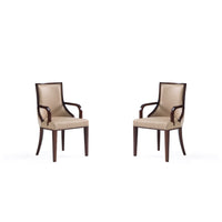 Manhattan Comfort - Lot de 2 fauteuils de salle à manger traditionnels Grand 22,5 po en similicuir et velours, coloris beige-Fauteuil de salle à manger traditionnel pour usage en salle à manger lot de 2