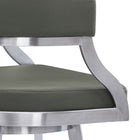 Armen Living Saturn 26" Counter Height Swivel Bar Stool in Grey Faux Leather & Brushed Stainless Steel-7