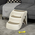 PawHut Foldable 3-Step Pet Stairs with Non-slip Treads - Cream-Can be easily folded for storage without any tool 
