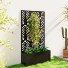 Outsunny Metal Raised Planter Box with 44.5" H Trellis - 24" L x 9" W - Monstera Leaf Cut-Outs -Inner space allows 7.7 gallons of soil, ensuring ample planting area 