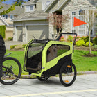 Aosom - Remorque-vélo 2-en-1 pour chien, poussette pour animaux avec attelage pour grands chiens, vert-Portes avant et arrière pour un accès facile 