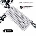Cybeart Nighthawk 75 TKL Tri-Mode Wireless RGB Gaming Keyboard - White-5-layer gasket-mounted design with Poron and IXPE foams for sound dampening and a soft, cushioned typing feel. Internally dampened layers minimize resonance, suppress echo, producing rich, muted “thock” acoustics and quieter typing