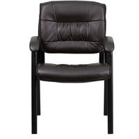 Flash Furniture – Chaise de réception/d’invité en cuir avec une structure finie noire, brun-Chaise d'invité