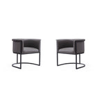 Manhattan Comfort Cosmopolitan 24" Mid-Century Modern Faux Leather Upholstered Dining Chair - Pebble and Black - Set of 2-Modern Dining Chair Perfect for Dining and Accent Living Room Use. Set of 2