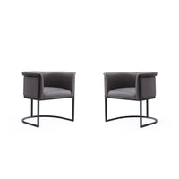 Manhattan Comfort Cosmopolitan 24" Mid-Century Modern Faux Leather Upholstered Dining Chair - Pebble and Black - Set of 2-Modern Dining Chair Perfect for Dining and Accent Living Room Use. Set of 2