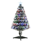 HOMCOM 3' Pre-Lit Artificial Evergreen Christmas Tree with LED and Optical Fiber - Green with White Tips-Beautiful green artificial Christmas tree with hundreds of tiny scattered snow side 