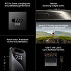 Apple iPhone 15 Pro Max 6.7" Super Retina XDR - 1 TB - Black Titanium - Bell and Virgin Plus-Vital Safety Features: If you need emergency services and you don’t have cell service or Wi-Fi, you can use Emergency SOS via satellite. With Crash Detection, iPhone can detect a severe car crash and call for help if you can’t