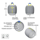 Ultimate Ears WONDERBOOM 4 Portable Waterproof Bluetooth Speaker - Grey-Pair up two WONDERBOOM 4 portable Bluetooth speakers for even bigger sound, press once to double up, press again for true stereo from both speakers, with left and right channels