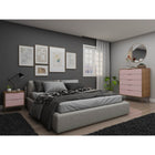 Manhattan Comfort Rockefeller Mid-Century Modern Tall Dresser and Nightstand Set - Nature/Rose Pink-Choose Your Handle Design When the Product is at Your Home! Option for Cut-Out Edge Handle, or Flush Design Look.