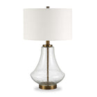 Hudson&Canal - Lampe de table Lagos de 58 cm de haut avec abat-jour en tissu - Verre grainé/laiton brossé/blanc-Design côtier pour votre salon, votre espace de travail ou votre table de chevet