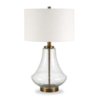 Hudson&Canal - Lampe de table Lagos de 58 cm de haut avec abat-jour en tissu - Verre grainé/laiton brossé/blanc-Design côtier pour votre salon, votre espace de travail ou votre table de chevet