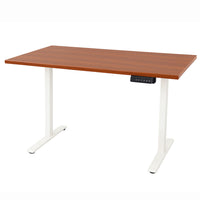Ezywork - Bureau assis-debout électrique réglable en hauteur 48 po - Structure blanche / Plateau en noyer foncé-Dessus de table en pièce entière de 1" d'épaisseur
