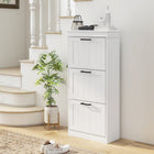 HOMCOM Narrow Shoe Cabinet with Flip Drawers & Adjustable Shelf - White-Store up to 15 pairs of shoes in 3 tilt-out drawers