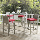 Modway - Conduit Terrasse extérieure Rotin en osier Tabouret de bar - Gris clair Rouge - Ensemble de 4-Cadre en aluminium revêtu en poudre