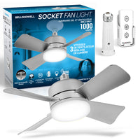 Bell+Howell 15.7 in. Socket Fan Light with Remote - Nickel-Super bright- up to 1000 Lumens of LED light