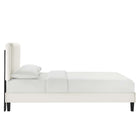 Modway Zahra Channel Tufted Performance Velvet Twin Platform Bed with Tapered Black Wood Legs - White-Wood Slat Support System