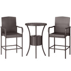 Outsunny 3 Pieces Patio Bar Set with Ice Bucket, Dark Brown-This classic 3pc wicker bar set with 1 table and 2 stools, is a great addition to any outdoor area  
