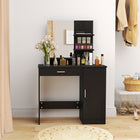 HOMCOM Vanity Desk with Mirror and Shelves - 35.4" L x 15" W x 54.3" H - Black-With an anti-tipping design at the back, you can secure it to the wall for safety 
