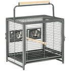 PawHut - Cage de transport pour oiseaux en métal avec perchoir sur pied, bols en acier inoxydable, plateau amovible - noir-Portes d'alimentation avec 2 bols en acier inoxydable pour un nourrissage pratique 