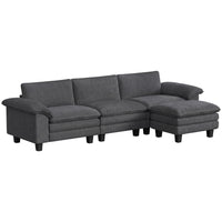 HOMCOM - Canapé sectionnel en forme de L avec assise profonde et ottoman - gris foncé-Les ressorts ensachés et la mousse haute densité offrent un soutien ferme et un confort moelleux 