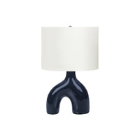 Monarch Specialties 25" H Contemporary Table Lamp - Blue Ceramic / Ivory / Cream Shade-A contemporary and stylish 25"H table lamp featuring a unique two-leg shape blue ceramic base, topped with a classic ivory fabric shade and a round silver metal finial