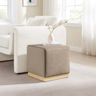 Modway Tilden 17" Square Performance Velvet Upholstered Ottoman - Taupe/Natural-Rubberwood Plinth Base