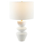 Hudson&Canal - Lampe de table Cassian 63 cm de haut avec abat-jour en tissu - Blanc mat/laiton/blanc-Associé à un abat-jour tambour en tissu blanc