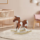 Qaba - Cheval à bascule en peluche sur rockers en bois - marron et blanc-Cadre en acier solide pour garder la forme 