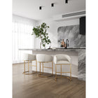 Manhattan Comfort - Louvre tabouret de bar moderne du milieu du siècle de 53 cm en similicuir crème et or titane - lot de 3-Piédestal demi-cercle en acier inoxydable avec finition dorée