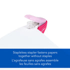 Swingline Staple Free Stapler - Pink-Each "punch-n-tuck" operation makes a clicking sound to confirm successful fastening