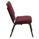 Flash Furniture – Chaise d’église empilable Hercules 18,5 po larg., siège 4,25 po épais, motif bourgogne, structure dorée-Rembourrage en tissu bourgogne à motifs