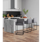 Manhattan Comfort - Tabouret de bar Ambassador 21" style milieu du siècle moderne, revêtement en similicuir gris et noir-Conception moderne du cadre carré en métal durable
