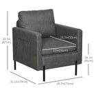 HOMCOM - Fauteuil d’appoint en tissu avec pieds en métal - 2 poches latérales pour chambre à coucher - gris-Une poche de chaque côté pour la télécommande, les magazines et autres petits objets   
