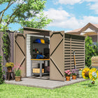 Outsunny 4.6' x 9' Steel Outdoor Storage Shed - Brown-Double Doors for easy access in and out
