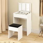 HOMCOM Mirrored Vanity Set - 23.7" L x 15.8" W x 31.1" H - White-Includes a comfortable cushioned stool 