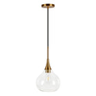 Hudson&Canal - Suspension Ida , 24 cm de large, avec abat-jour en verre - Laiton/Transparent-Design moderne du milieu du siècle pour votre entrée, votre foyer ou votre cuisine