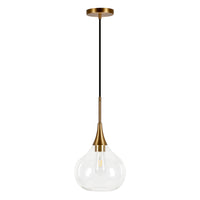 Hudson&Canal - Suspension Ida , 24 cm de large, avec abat-jour en verre - Laiton/Transparent-Design moderne du milieu du siècle pour votre entrée, votre foyer ou votre cuisine