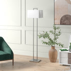 Hudson&Canal - Lampadaire Adair de 172 cm de haut avec abat-jour en tissu - Nickel brossé/blanc-Une finition en nickel brossé fabriquée à la main est appliquée à la base en métal du chandelier