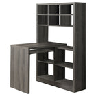 Monarch Specialties 7041 Computer Desk - Dark Taupe Left Or Right Facing Corner-Contemporary, durably designed L shape desk-bookcase combo with storage shelves in a sophisticated wood-look taupe brown laminate, finished on all sides.