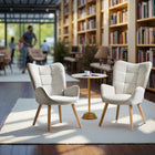 FurnitureR Accent Chair - Ivory Beige Fabric-Assembly Required
