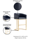 Manhattan Comfort Louvre 21" Mid-Century Modern Leatherette Upholstered Barstool - Black and Titanium Gold - 3 Pack-Features a gracefully curved leatherette-upholstered seat with tailored stitching, paired with a polished stainless steel base showcasing a distinctive cantilevered silhouette and subtly beveled edges for a refined, modern look