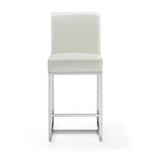 Manhattan Comfort Element 16.34" Modern Faux Leather Upholstered Counter Stool - Pearl White and Polished Chrome-Tight Back Design
