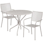 35.25'' Round Light Grey Indoor-Outdoor Steel Patio Table Set with 2 Square Back Chairs [CO-35RD-02CHR2-SIL-GG]-Set Includes Table and 2 Chairs
