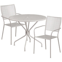 35.25'' Round Light Grey Indoor-Outdoor Steel Patio Table Set with 2 Square Back Chairs [CO-35RD-02CHR2-SIL-GG]-Set Includes Table and 2 Chairs
